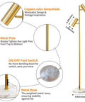Cozy Elegant Modern Floor Lamp With Brass Finish, Tall Uplight Tree Style For Bedroom, 61.02 in height, copper lampshade, foot switch.