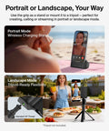 Woman using Magnetic Wireless Camera Grip Power Bank 9300mAh With Retractable USB C Cable Bluetooth Shutter LCD Screen Tripod
