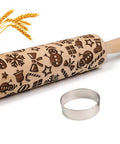 Christmas Themed Embossed Rolling Pin For Baking Cookies With Snowflake And Snowman Designs Wooden Engraved Springerle Style