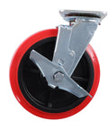 Heavy Eight Inch Swivel Caster Wheels Four Pack Premium Polyurethane Treads Non Marking Silent Glide smooth red wheel with metal plate