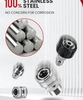 Pressure Washer Quick Connect Kit Universal M22 14mm To 3/8 Inch Fittings Stainless Steel material displayed with connectors.
