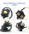 Heavy Duty 12 Volt Starter Solenoid Relay Switch For Universal Motorcycle Scooter Upgrade Rock Solid Electrical Harness in black from multiple angles.