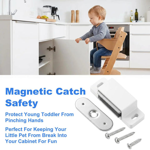 Heavy Duty White Cabinet Magnets 36 Pack That Hold Super Solid With Screws Included To Keep Doors Closed Tight For Kitchens Closets And Wardrobes So No More Slamming Or Loose Lids Ever Again, with child-safe cabinet.