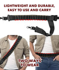 Black Tactical Ammo Sling For Shotgun And Rifle, Adjustable Shell Belt That Holds 15 Rounds, Fits 12 Gauge And 20 Gauge shown worn two ways
