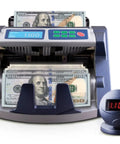 Commercial Grade Money Counter With Ultraviolet And Magnetic Counterfeit Detection, 200 Bill Hopper, LCD Display shown counting money