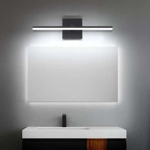 Sleek 18 Inch Black LED Vanity Light For Your Bathroom Over Mirror Dimmable Modern Fixture Matte Black Metal With Acrylic Diffuser