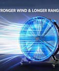 Portable Evaporative Air Cooler And Energy Saving Water Swamp Fan Lightweight Mobile Cart Design For Home Or Backyard, showing strong wind.