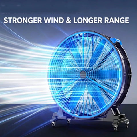 Portable Evaporative Air Cooler And Energy Saving Water Swamp Fan Lightweight Mobile Cart Design For Home Or Backyard, showing strong wind.