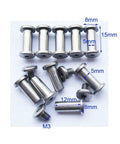 Stainless Steel Corby Bolts Pivot Pins For Knife Handles, Folding Knife Fasteners, EDC Rivets And DIY Knife Studs For Tactical Knife Builds, Pack Of 10, 8mm Head, 5mm Shaft, 12mm Length, T8 Tool Compatible displayed on a white background.