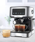 No Drama Home Bar Setup With This Compact Touchscreen Espresso Machine Boasting 15 Bar Pressure with two coffee cups.