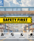Two Pack Safety First Signs Go Home Safe Stickers 40 By 8 Inches Extra Long For Walls Aisles And Site Entrances With Mega Visibility And Clear Guidance For Work Areas yellow vinyl sign