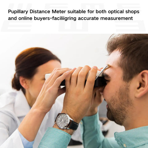 Optical Digital Pupilometer With Memory Function LCD Display IPD Meter For Eyeglasses Fitting Pro Grade Precision Diopter Compensation Pupil Distance Measurement Device Dope Refraction Tool used on a man during eye exam