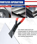 Three Piece Sheet Metal Bending Pliers Set For Roofers And Plumbers, Hand Seamers with red ergonomic grip near galvanized steel