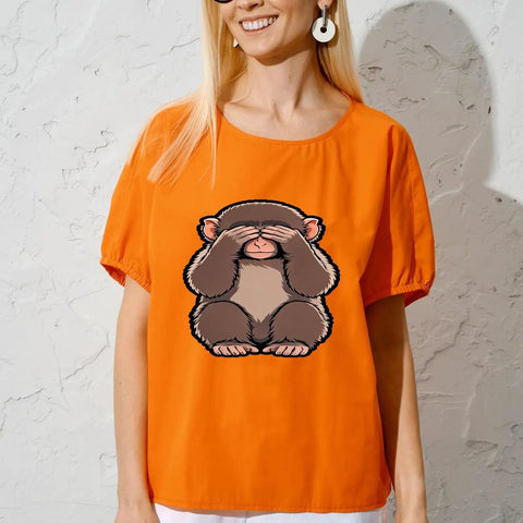 Monkey DTF Transfers For T Shirts Ready To Press Heat Transfer Stickers 7x7 Inches on orange shirt