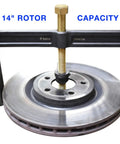 Heavy Duty Hub Drum And Rotor Puller Kit for Impact Wrench Removal, showing 14-inch rotor capacity, beefy eight and a half ton forged construction.