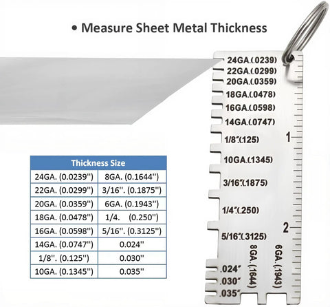 Metal Thickness Gauge For Sheets And Wires, Welding Gauge Plated Size Inspection Tool with engraved scales visible
