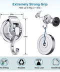 Heavy Duty Vacuum Suction Cup Hooks 2 Pack For Kitchen Bathroom And Restroom Organization No Drilling No Screws No Holes No Glue Damage Free Mount Strong Hold Perfect For Towels Kitchen Utensils And More showing dimensions and features icons
