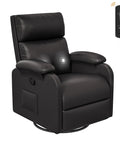 Comfy 360 Swivel Recliner Chair With Rocker For Adults, Adjustable Backrest And Footrest, Soft PU Leather, Black, With Remote Control