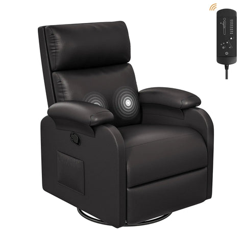 Comfy 360 Swivel Recliner Chair With Rocker For Adults, Adjustable Backrest And Footrest, Soft PU Leather, Black, With Remote Control