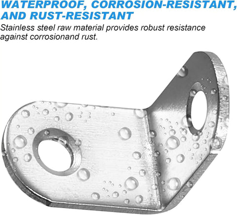 Heavy Duty L Brackets 10 Pack With 20 Screws Rust Resistant Stainless Steel Corner Supports showing waterproof surface with drops.