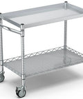 Beefy Heavy Duty 2 Tier Utility Cart On Wheels With Handle For Commercial Use NSF Certified Metal Rolling Cart For Warehouse Kitchen Garage