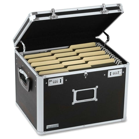 Black Portable Locking File Box With Dual Combination Lock For Legal And Letter Size Docs Big Storage Open With Folders Visible