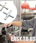 Person using 4 Way Sillcock Key Wrench Kit Two Pack, Multi Function Water Key For Valves, Faucets, Spigots And Electrical Cabinets