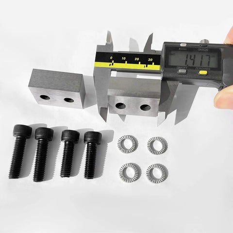 D2 Steel Replacement Jaw Blades For Electric Hydraulic Rebar Cutter 1 Inch To 25mm Quick Cutting High Hardness Precision Fit No Bend Deform Heavy Duty Rebar Snip Parts with measurement tools and bolts.