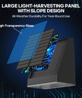 Tailgate Ready Solar Wall Lights Outdoor 2 Pack Rain Resistant Sconces showing large solar panel with slope design and high-transparency glass.