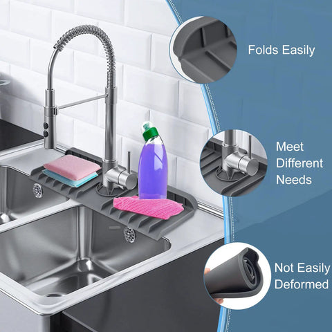 Silicone Sink Splash Guard Behind Faucet Drip Catcher Mat Keeps Counters Dry Countertop Saver 14.5 Inch By 5.4 Inch Grey