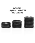 Spark Plug Saver Inserts For Thread Repair M14 1.25 14mm Rethread Kit showing 6 pieces in 3 lengths