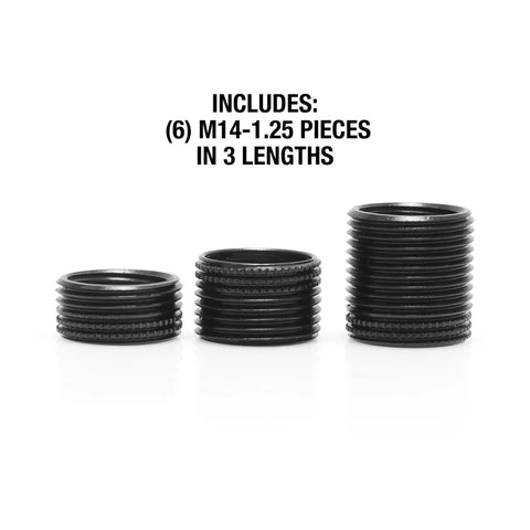 Spark Plug Saver Inserts For Thread Repair M14 1.25 14mm Rethread Kit showing 6 pieces in 3 lengths