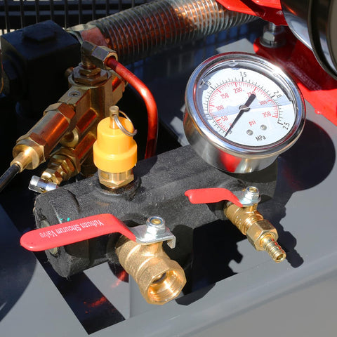 Pressure gauge details on 13.0HP Horizontal Gas Powered 30 Gallon Tank Air Compressor With 3 Cylinder Engine