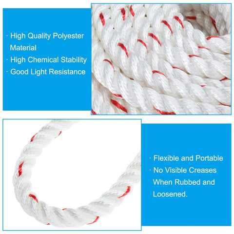 Close-up of Five Eighths Inch By Two Hundred Feet Polyester Bull Rope, showing texture, flexibility, and resistance features.