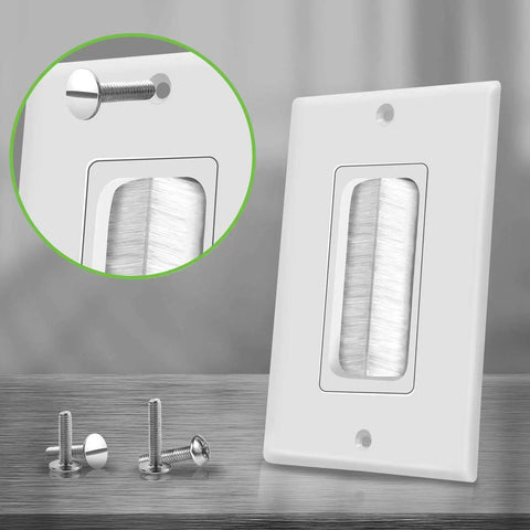 Bristled Brush Wall Plate With Multimedia Pass Through For Low Voltage Cables 1 Gang Four Point Five By Two Point Seven Five Inches White