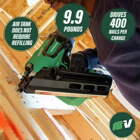 18V MultiVolt Cordless Framing Nailer Kit With 30-Degree Magazine being used to drive nails into wood frame