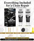 Black Tub And Tile Repair Kit 5.6 Oz Epoxy Putty For Bathtub And Countertop Restoration Color Matched For Porcelain Fiberglass Marble Granite Waterproof DIY Fix Cracks Chips Scratches Like A Pro complete repair set with resin, hardener, gloves, and tools.