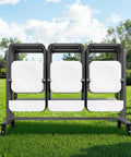 Heavy Duty Folding Chair Rack Cart For Event Spaces Haul 42 Chairs Or 12 Tables With 400 Lb Capacity Mobile Chair Storage Dolly Featuring Rubber Wheels And GrIPS Large Chair Holder Matte Black showcasing chair storage on grass
