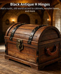 Vintage wooden chest with 30 Pcs Black Antique H Hinges For Cabinets And Drawers, 3.5 Inch Metal Flush Mount