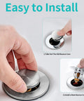 Universal Brass Sink Stopper Pop Up Drain Plug For 1.04 To 1.97 Inch Drains With Hair Catcher and Easy Install demonstration