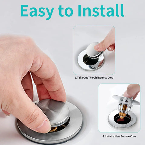 Universal Brass Sink Stopper Pop Up Drain Plug For 1.04 To 1.97 Inch Drains With Hair Catcher and Easy Install demonstration