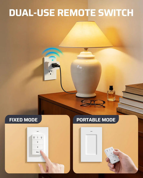 Remote Control Outlet With Wall Mount Switch And Detachable Magnetic Remote Two Independent Sockets No Wiring Needed 100 Ft Range