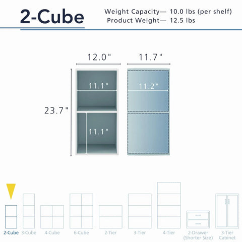 Stackable 2 Cube Wood Storage Organizer Shelves For Dorm, Teen Room And Home Office Fits Cubby Bins, Creative Organization