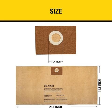 Image of 4 To 5 Gallon Wet Dry Vacuum Disposable Filter Bags 3 Pack, showing size and port dimensions for heavy duty cleanup.