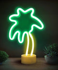 Palm Tree Neon Light With Stand For Bedroom And Game Room In Green And Yellow Colors Battery Or USB Powered Coconut Trees Sign