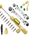 Valve Core Remover and HVAC Service Wrench Set with Hex Bit Adapters for R410A Systems, 5/16 and 1/4 Port Sizes