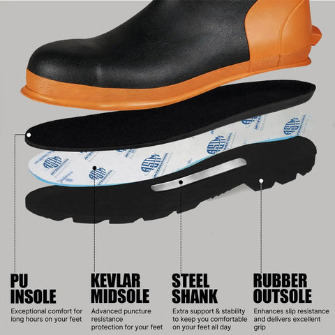 Steel Toe Rubber Boots For Men With Puncture Proof Steel Shank Waterproof Insulated 6mm Neoprene Work Boots With Reflective Strips For Farming Manufacturing And Construction Black Orange Size 8