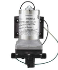 Front view of 115V 3.0 GPM Water Pump For Boat And RV Revolution With Strainer, Model 4008 171 A65 E65, showing manual label.