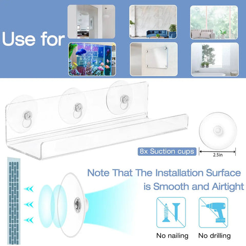 2 Pack 12 Inch Acrylic Window Plant Shelves With Suction Cup Sill Extenders for seamless indoor use on smooth surfaces