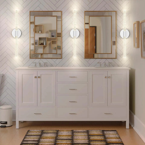 Gold Bubble Crystal Wall Sconce With LED Vanity Light, Dimmable Brass Finish Bathroom Wall Lamp Over Mirror Installed